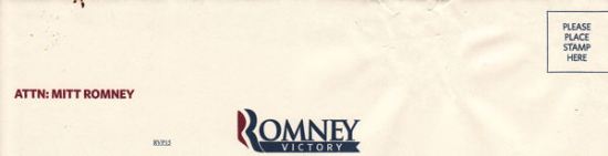 Romney Victory campaign donation return envelope