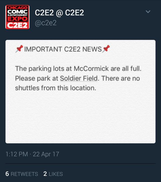 C2E2 Sat Parking Tweet!