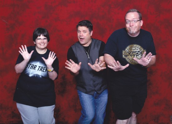 us doing jazz hands with Sean Astin!