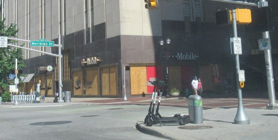 T-Mobile boarded windows!