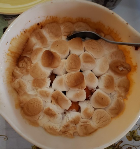 Baked sweet potatoes topped with vegan marshmallows, no noticeable difference.