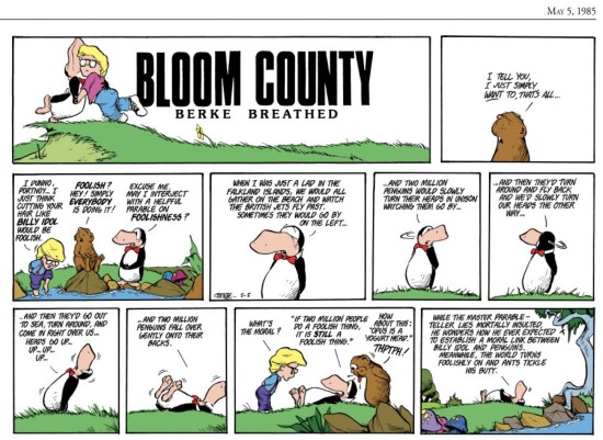 "Bloom County" Sunday strip, 5/5/1985.