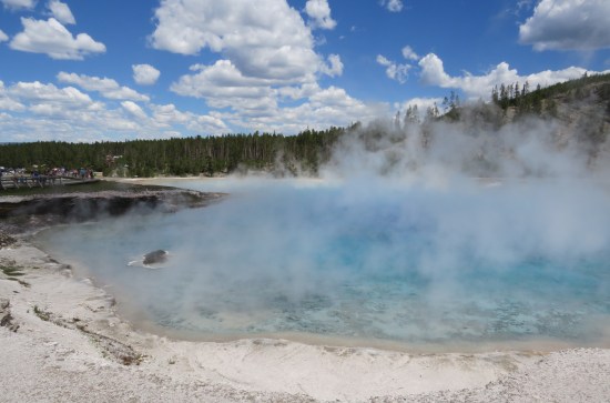 Grand Prismatic Spring rocks amid steam!