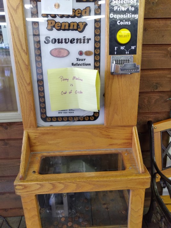 smashed penny machine out of order.