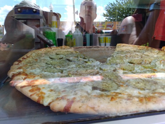 pickle pizza under glass!