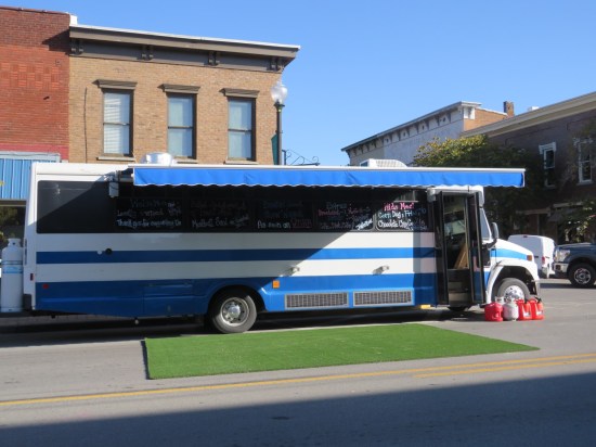 big blue food bus in Corydon, Indiana.
