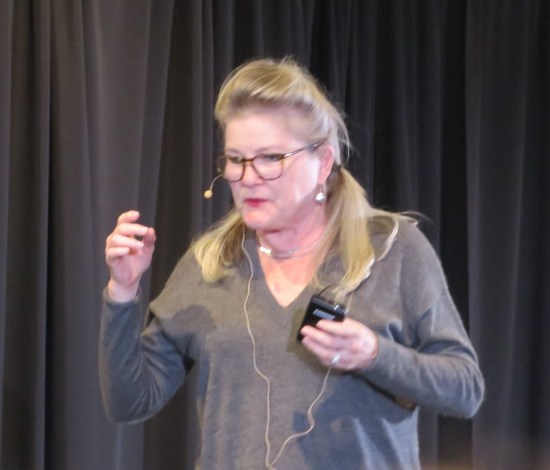 Kate Mulgrew with mic issues.