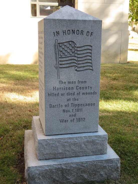 Battle of Tippecanoe monument in Corydon, a small obelisk.