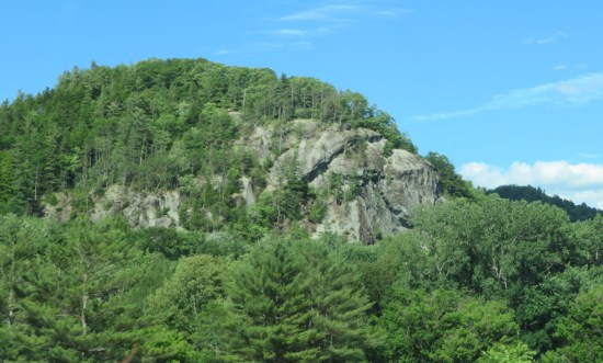 One of the more overtly rocky Green Mountains, with stony side and forested top.