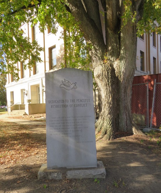 Peaceful Resolution of Conflict stone monument with an Eisenhower quote about the wastes of war.