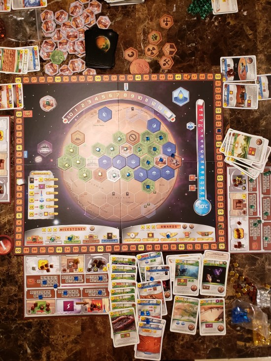 Terraforming Mars board game, which comes with literally a few hundred components, including over 200 cards.