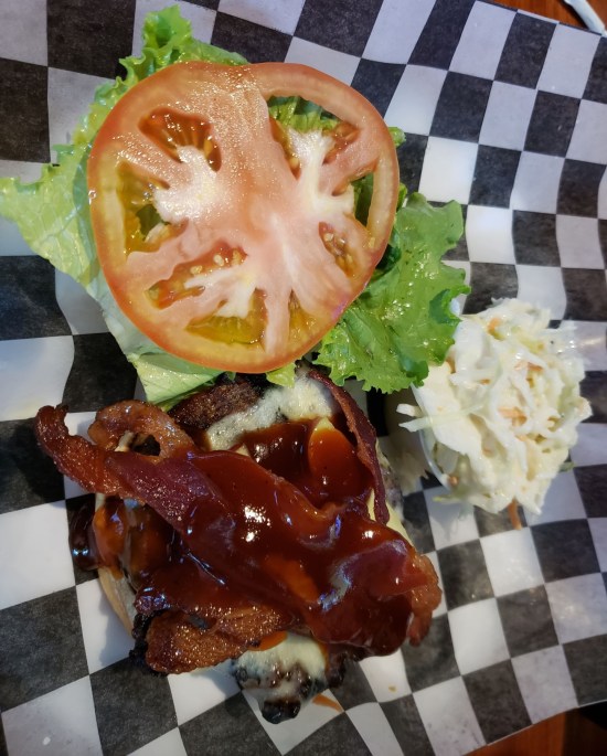 The Vermont Burger with a tiny side of cole slaw.