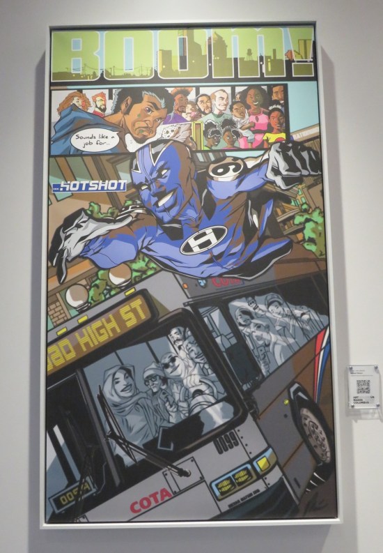 original comic art on a wall.