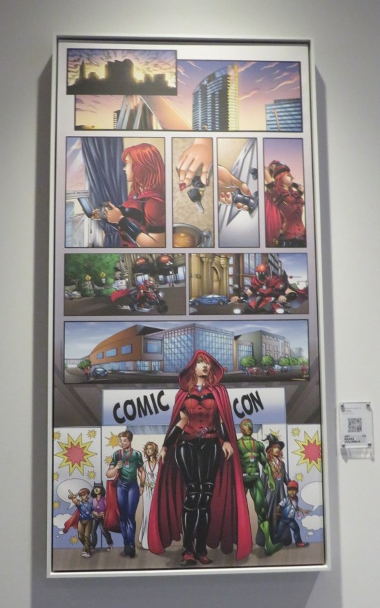 original comic art on a wall.