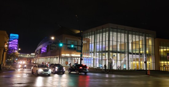 Greater Columbus Convention Center brightly lit at night.