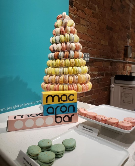macarons stacked in a pyramid.
