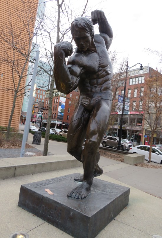 Arnold Schwarzenegger bodybuilding statue.