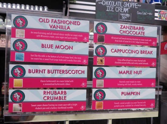 Their list of the day's ice cream flavors, such as "Blue Moon".