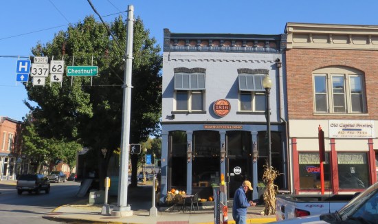 1816 Modern Kitchen on a downtown Corydon street with a lone green tree to one side.