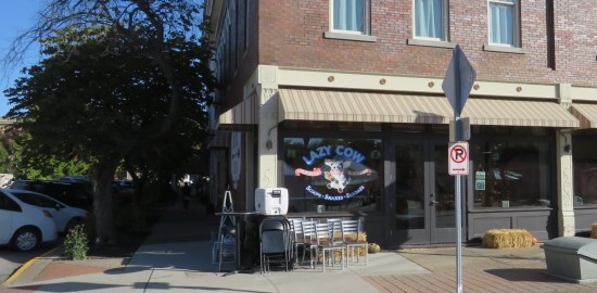 The front of Lazy Cow Creamery and Sweets, another old building but less architecturally fancy than the 1816.