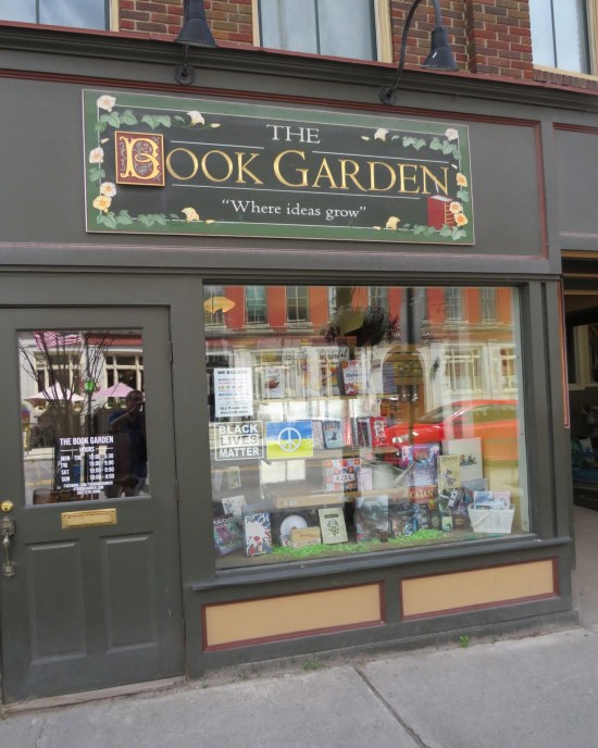A green-painted bookshop.