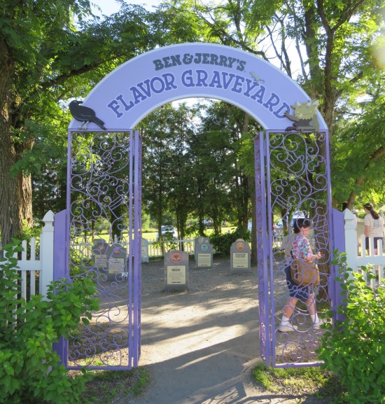 A purple arbor labeled "Ben & Jerry's Flavor Graveyard"