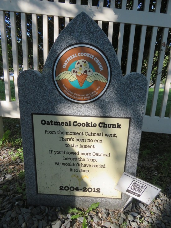 "Oatmeal Cookie Chunk" ice cream tombstone