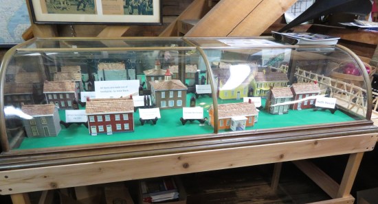 toothpick models of various Corydon buildings all sharing a vitrine.