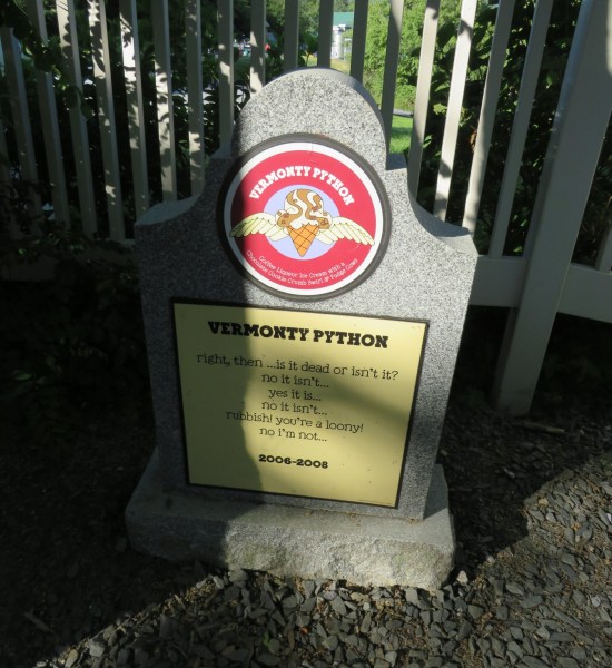 Vermonty Python ice cream tombstone