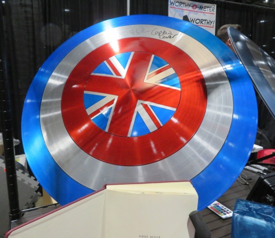 A Captain Carter shield from "What If...?" that's like Captain America's shield but with a Union Jack in the middle instead of a star.