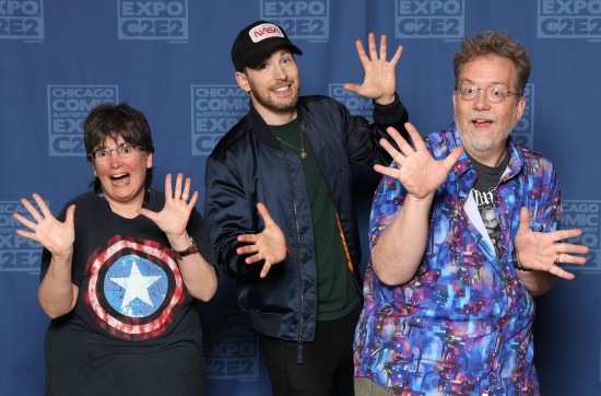 us with Chris Evans, all doing jazz hands, and he is smiling SO brilliantly.