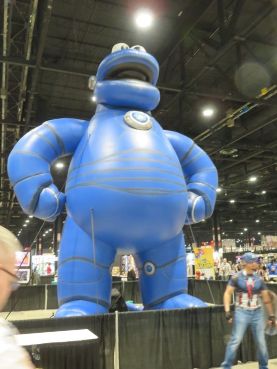 A big inflatable Cookie Monster with mech patterns drawn on him.