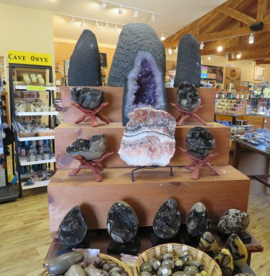 A display of geodes for sale.
