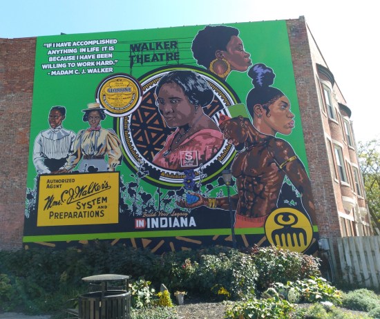 A Madam C.J. Walker mural with so much added verbiage that for weeks I thought it was a billboard.
