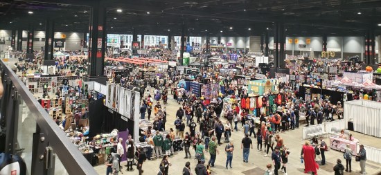 Bird's-eye view of the cosplay and anime areas of the show floor.