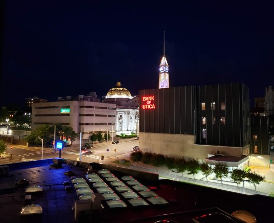 Same shot as the last one, but at night with everything lit up against the darkness, including those skylights below us.