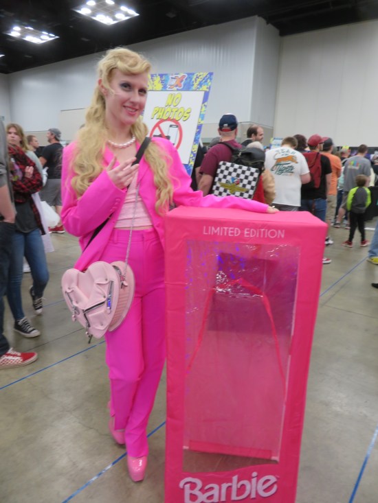 costume: Barbie! Carrying her own life-size box around.