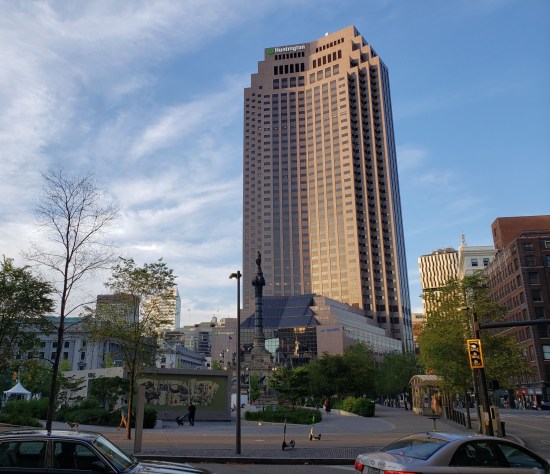 Huntington Bank's skyscraper looms over an obstructed public square. We didn't want to get any closer.