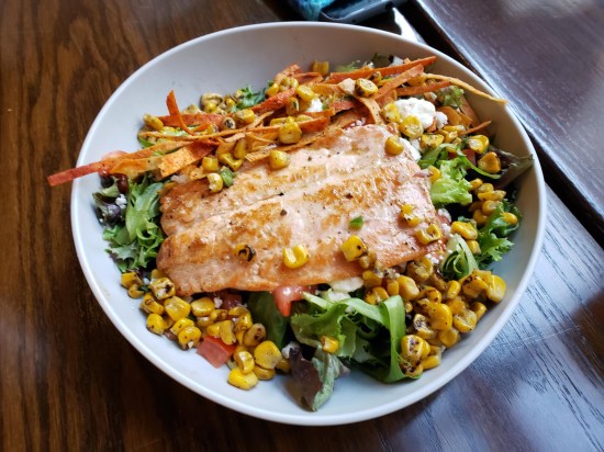 Salmon and Street Corn salad -- see caption.