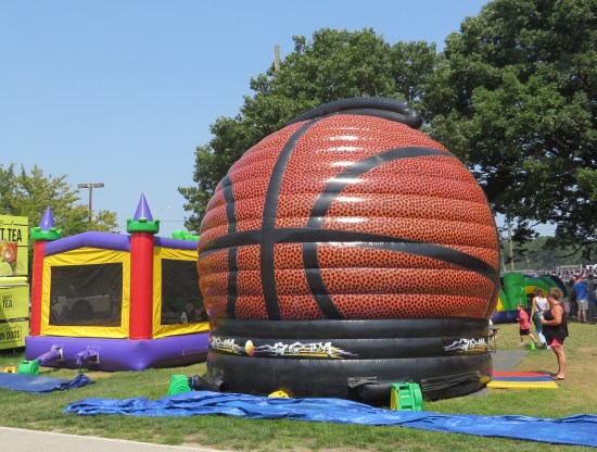 A great big basketball-shaped bouncy house!