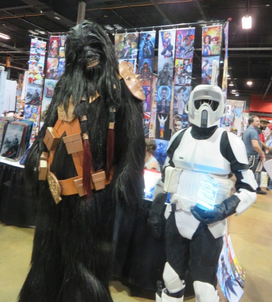 giant evil black Wookiee and Biker Scout armor