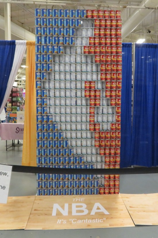 NBA logo made of canned food.