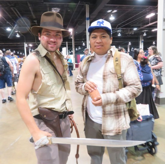 Indiana Jones and Short Round cosplayers.