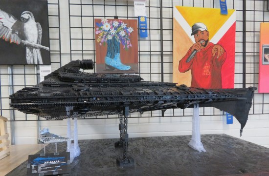 a massive Lego black Star Desroyer, which had to have taken a few thousand bricks.