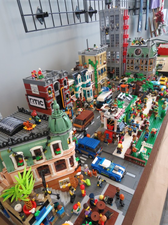 A giant Lego city, several sets combined across an entire display table.