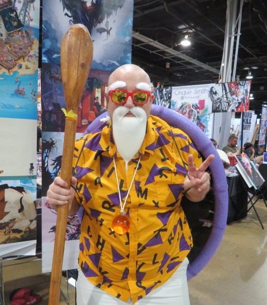 Master Roshi with walking stick, sunglasses and Hawaiian shirt