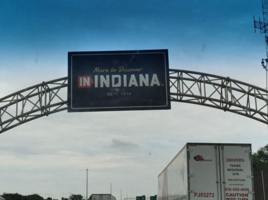 The 2023 redesigned "Welcome to Indiana" sign, whose motto is "More to Discover in Indiana".