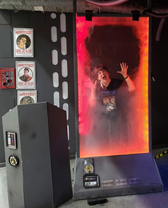 Anne pretending to be trapped in carbonite!