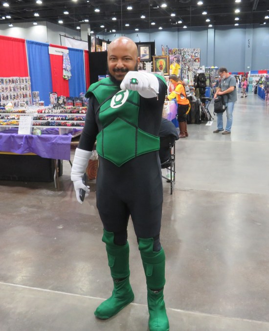 cosplay: Green Lantern John Stewart with flashing ring.