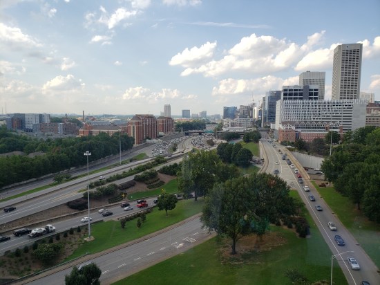 window view on I-85 into Atlanta.